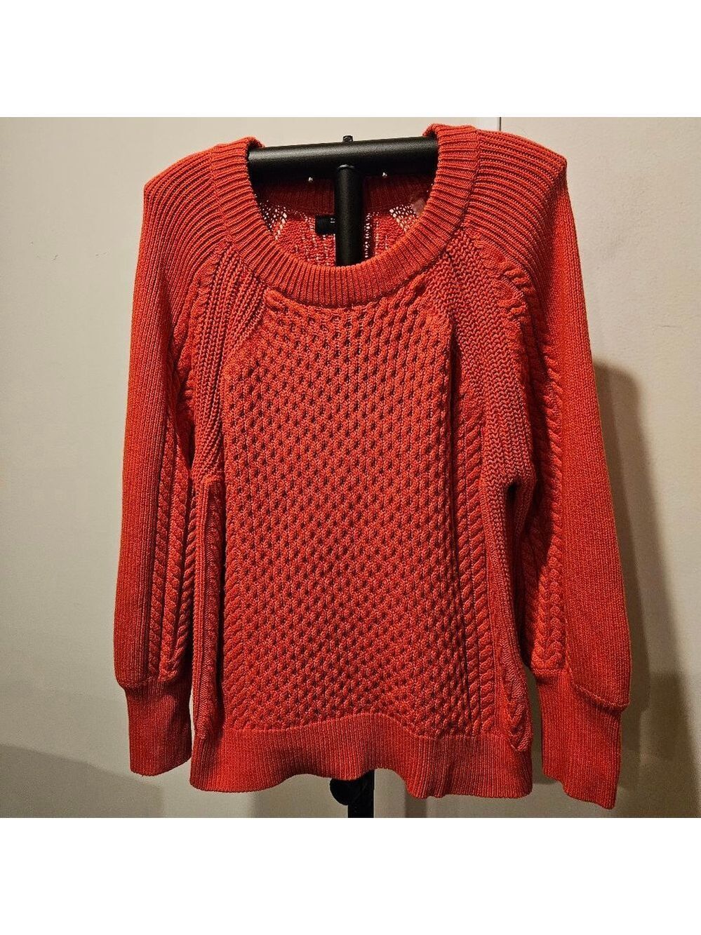 T Tahari Women's Reddish-Orange Cable Knit Pullover Sweater XL